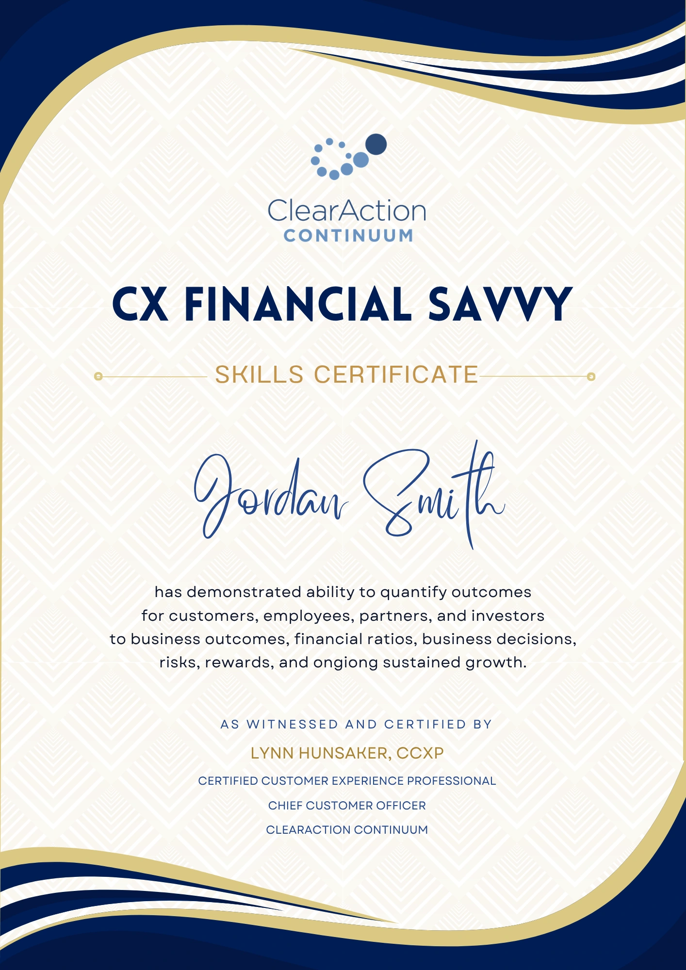 CX Financial Savvy Certificate